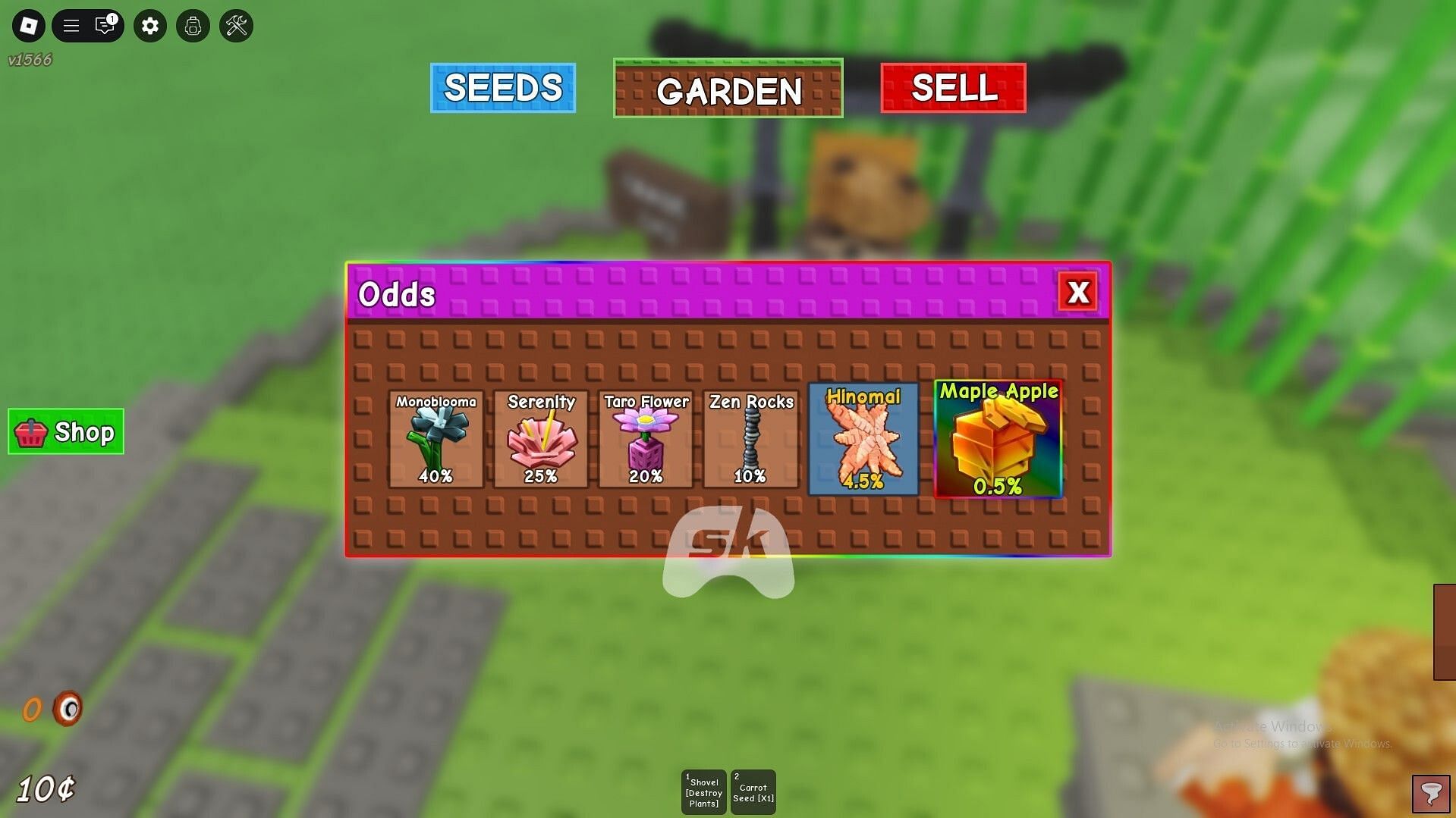 All plants in the Zen Seed Pack and their drop chance (Image via Sportskeeda Gaming || Roblox)